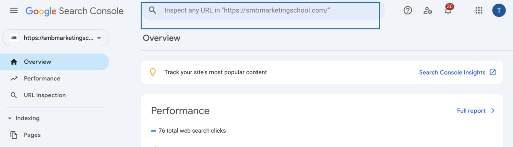 How to inspect and index a website link on Google Search Console